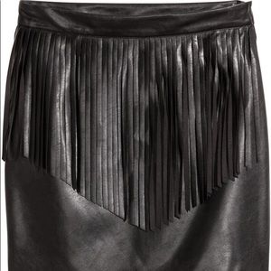 H&M Black Leather Fringe Mini Skirt Women NWT